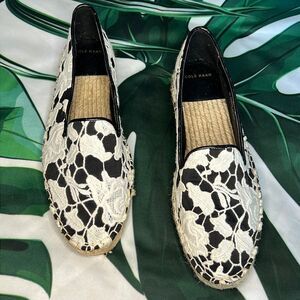Cole Haan black white eyelet Espadrille flats